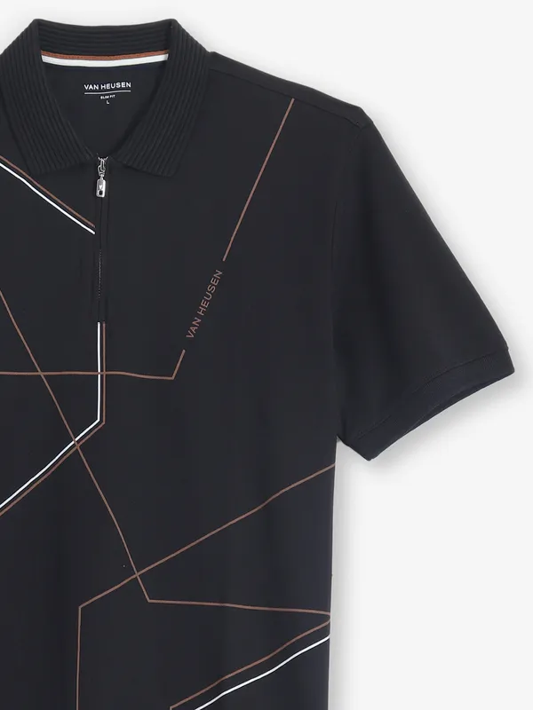 VAN HEUSEN black cotton printed t-shirt