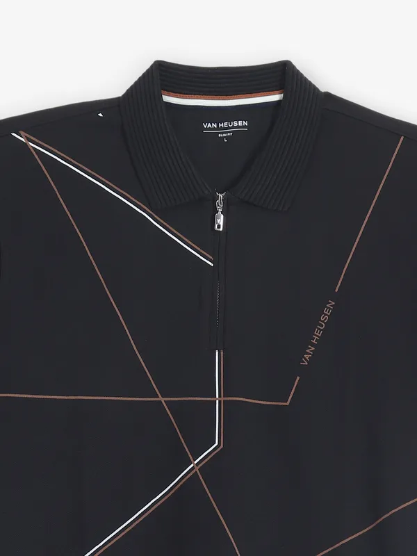VAN HEUSEN black cotton printed t-shirt
