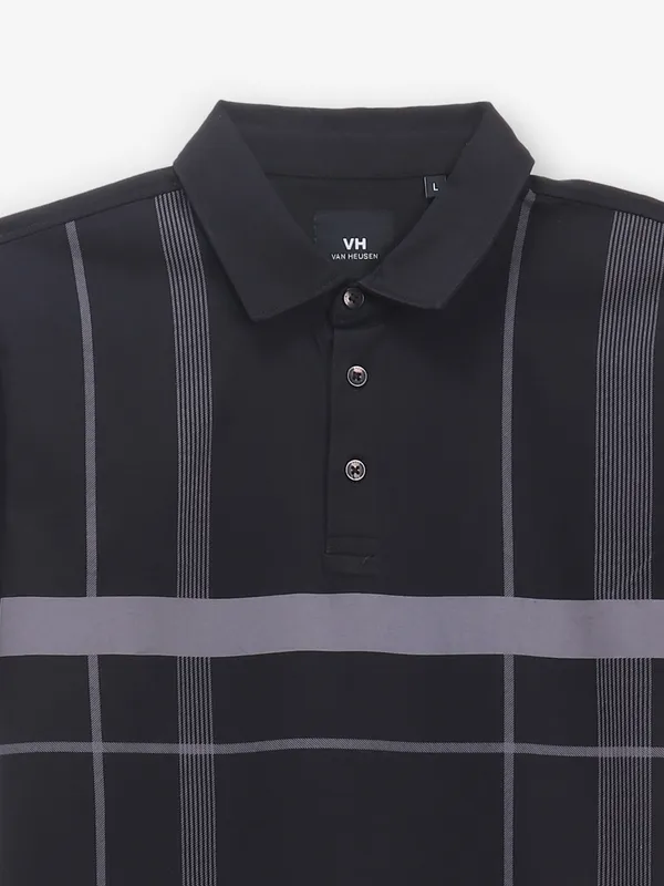 VAN HEUSEN black cotton slim fit polo t-shirt