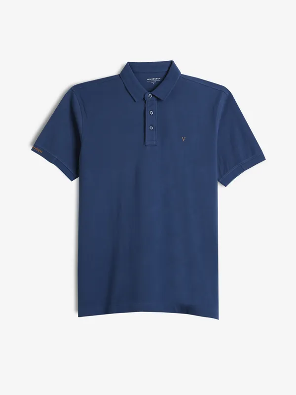 VAN HEUSEN blue plain slim fit t-shirt