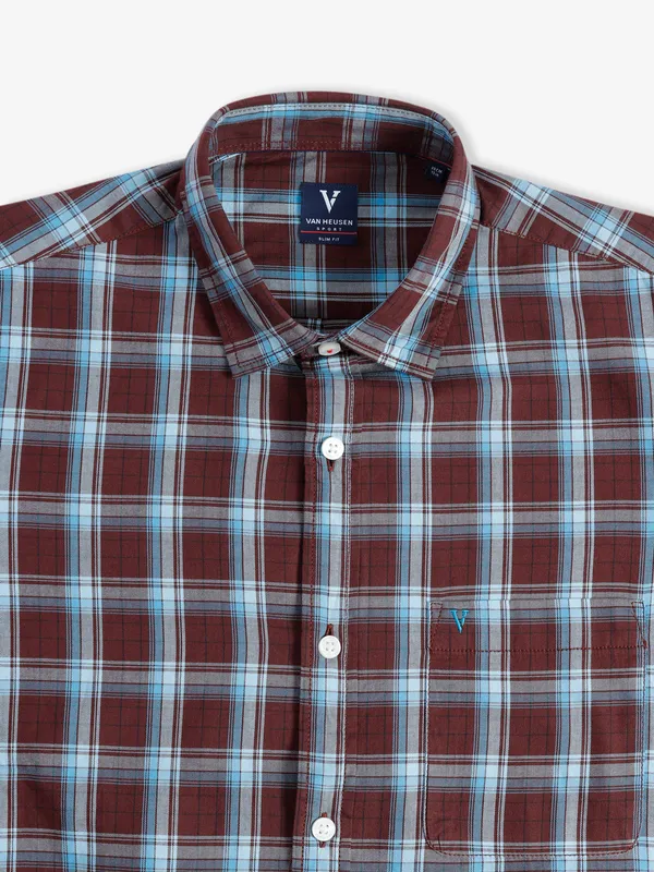 Van Heusen brown checks cotton shirt