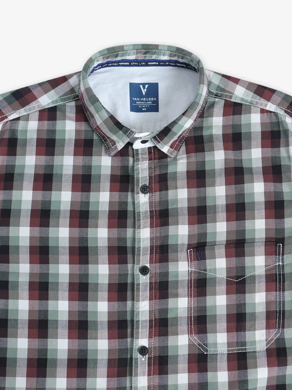 Van Heusen brown checks slim fit shirt