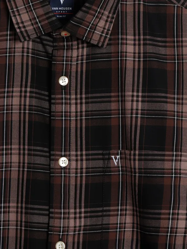 Van Heusen brown cotton checks shirt