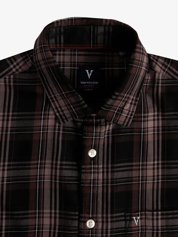 Van Heusen brown cotton checks shirt