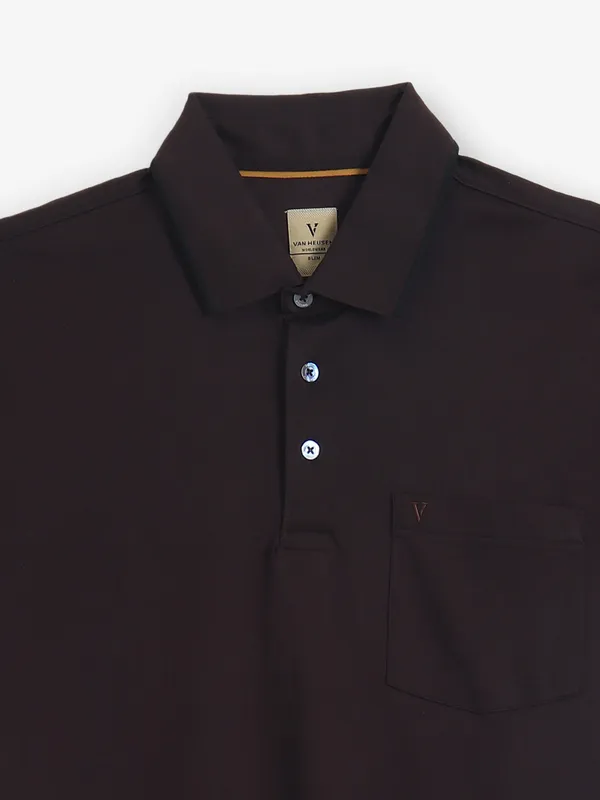 VAN HEUSEN coffee color plain cotton t-shirt