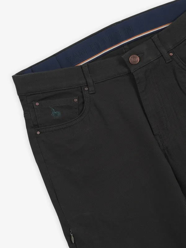 VAN HEUSEN cotton slim fitted black trousers for men