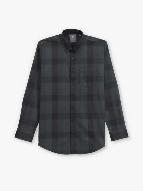 VAN HEUSEN dark green checks shirt for men