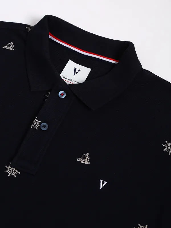 Van Heusen navy cotton printed t shirt