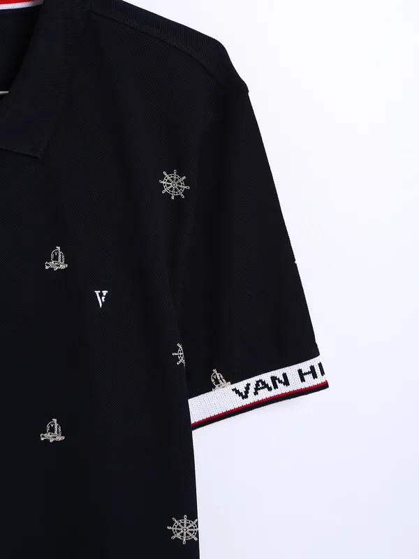 Van Heusen navy cotton printed t shirt