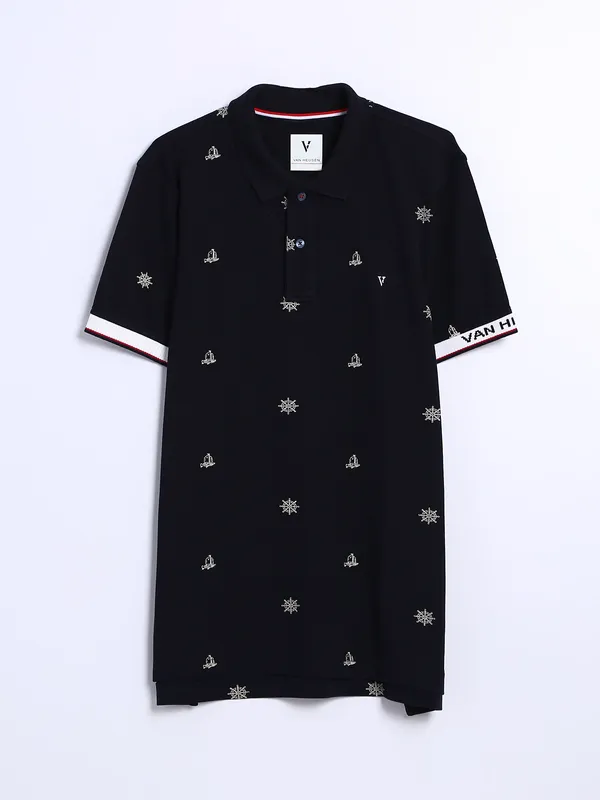 Van Heusen navy cotton printed t shirt