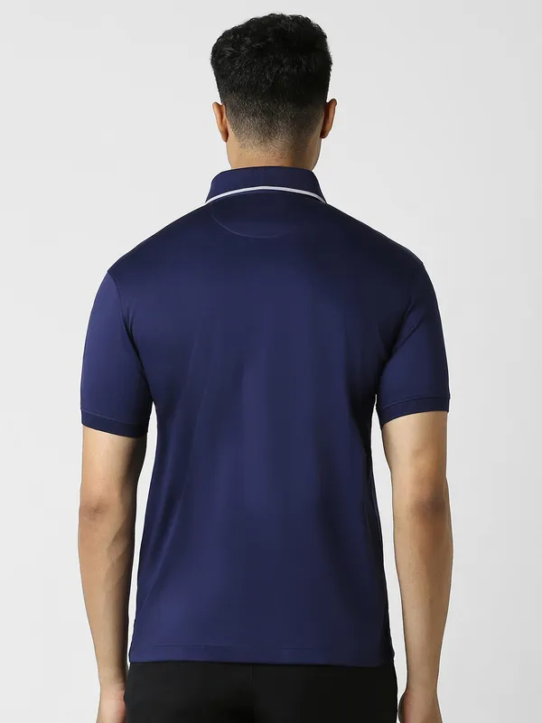 VAN HEUSEN navy plain cotton t-shirt with polo neck