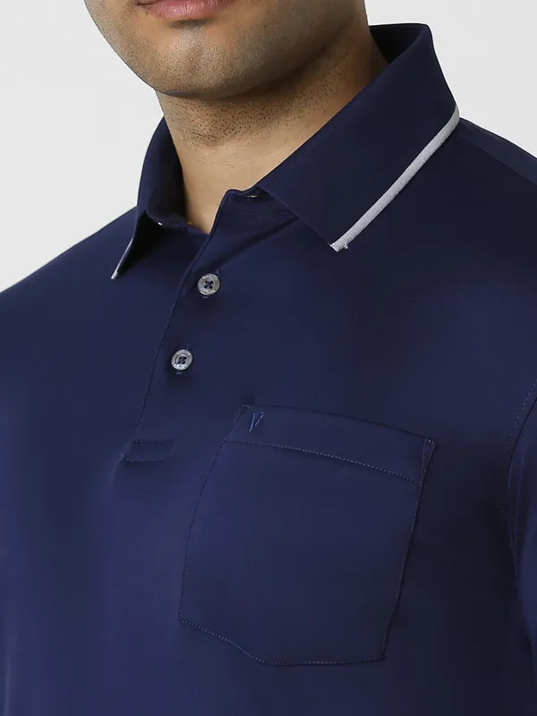 VAN HEUSEN navy plain cotton t-shirt with polo neck