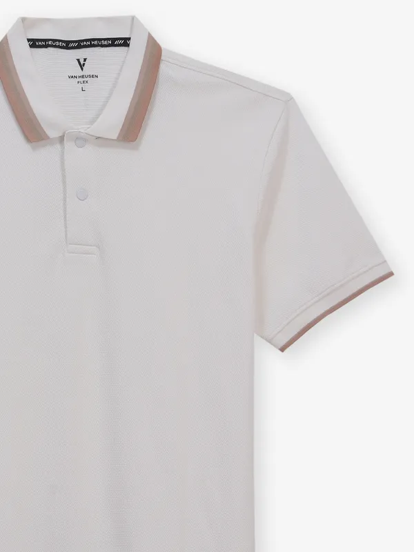 VAN HEUSEN off white printed cotton polo t-shirt