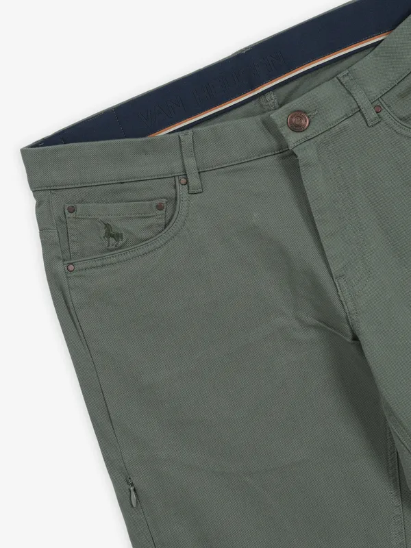 VAN HEUSEN olive green cotton trouser for men