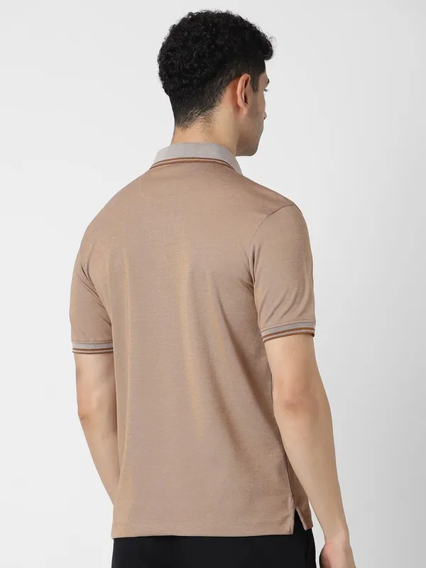 VAN HEUSEN plain beige cotton slim fit t-shirt
