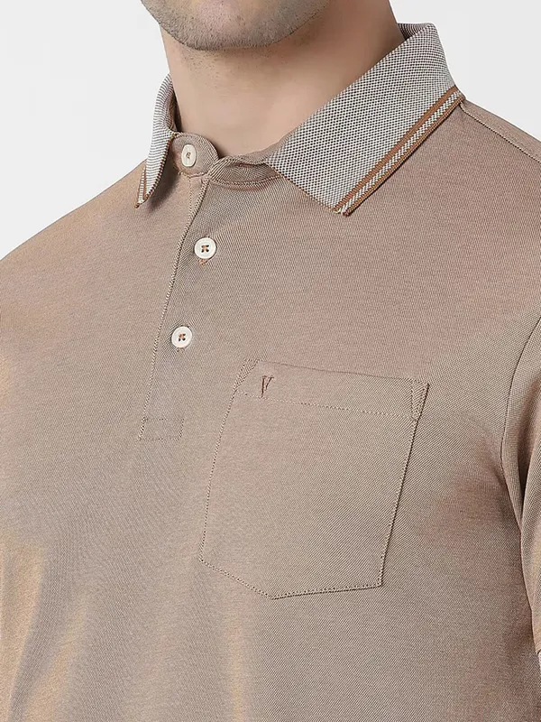 VAN HEUSEN plain beige cotton slim fit t-shirt