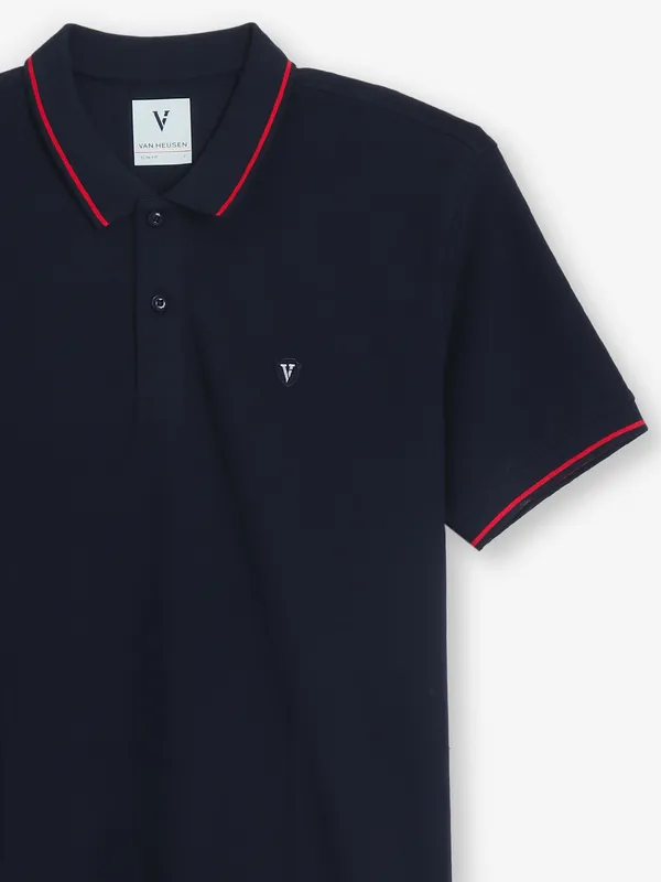VAN HEUSEN plain navy cotton polo t-shirt