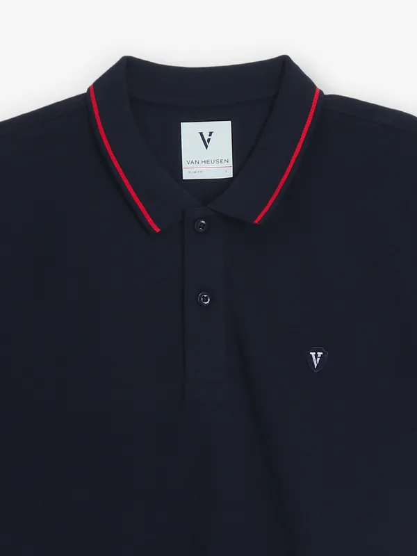 VAN HEUSEN plain navy cotton polo t-shirt