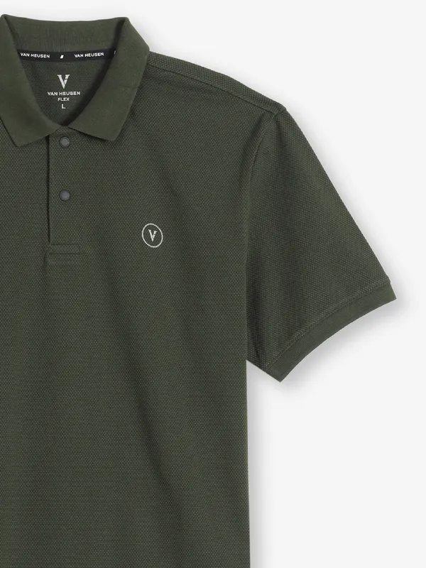 VAN HEUSEN plain olive cotton polo t-shirt