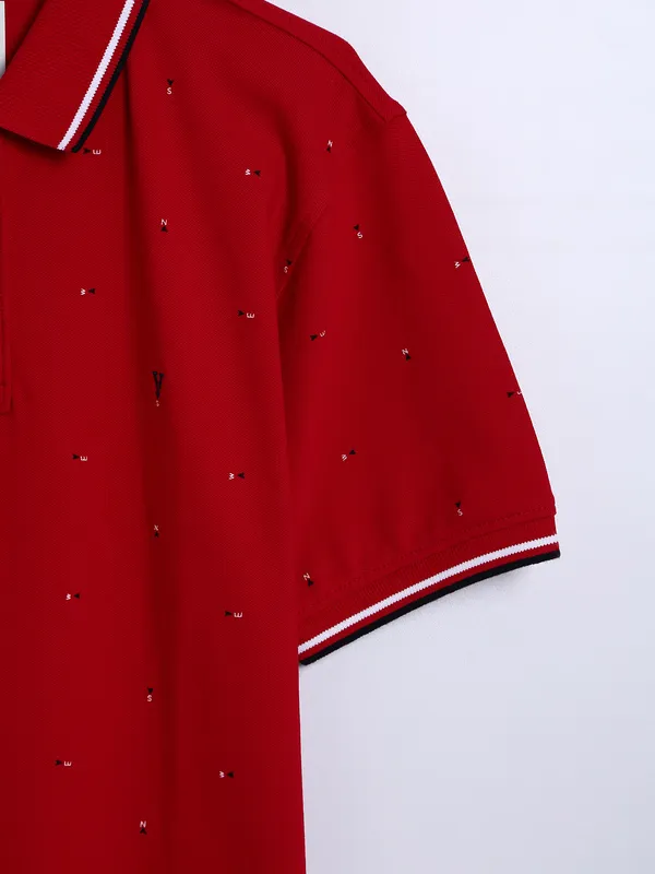 Van Heusen red printed cotton t shirt