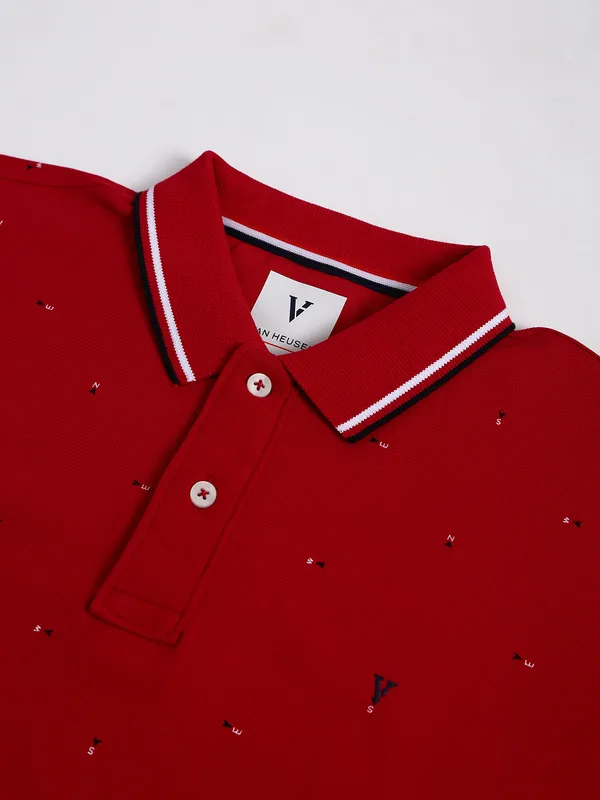 Van Heusen red printed cotton t shirt