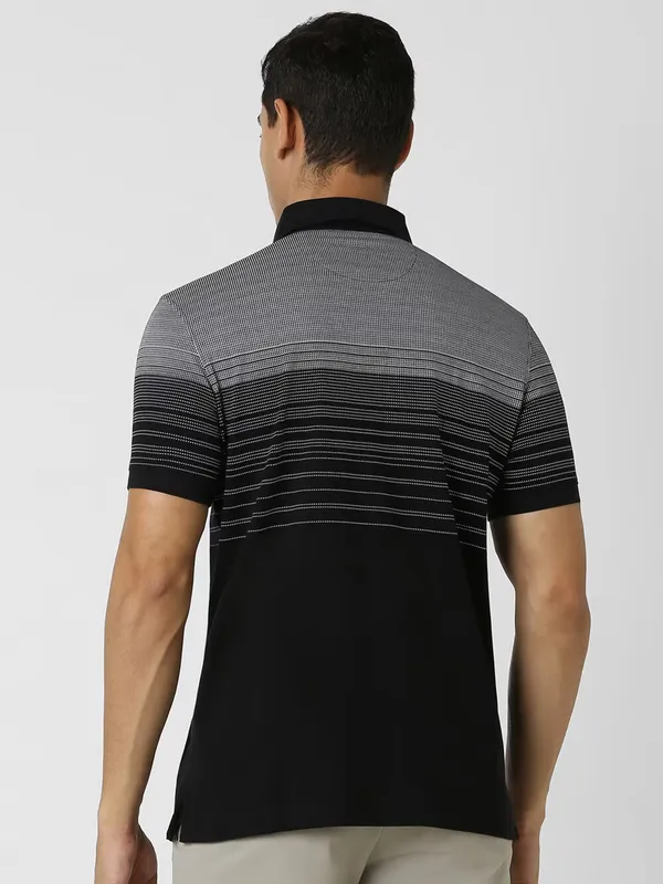 VAN HEUSEN stripe pattern black cotton slim fit t-shirt