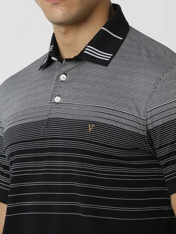VAN HEUSEN stripe pattern black cotton slim fit t-shirt