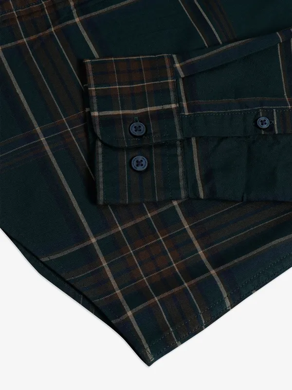 Van Heusen teal green checks shirt