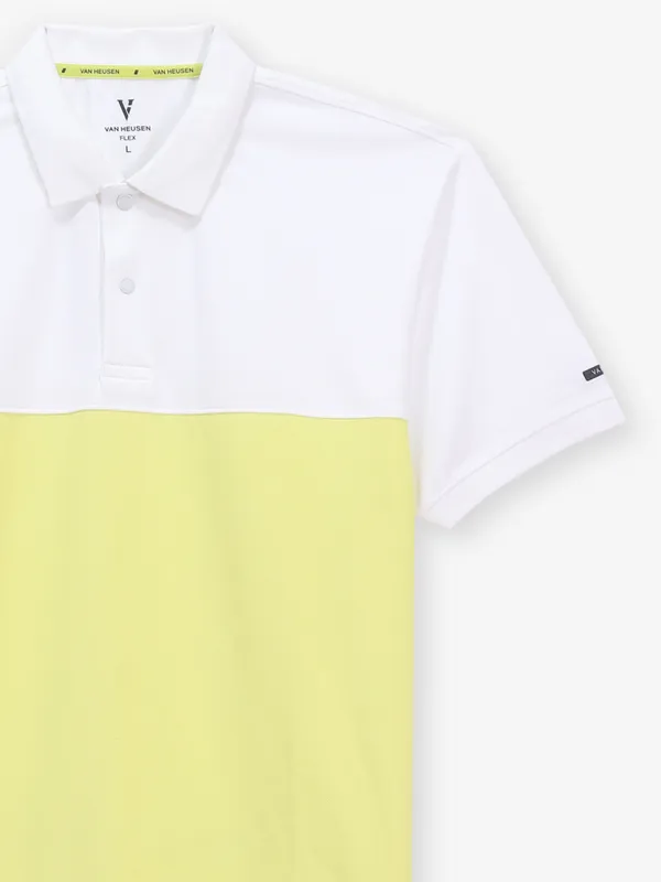 VAN HEUSEN white and yellow printed cotton polo t-shirt