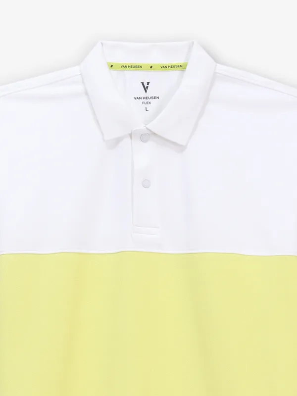 VAN HEUSEN white and yellow printed cotton polo t-shirt