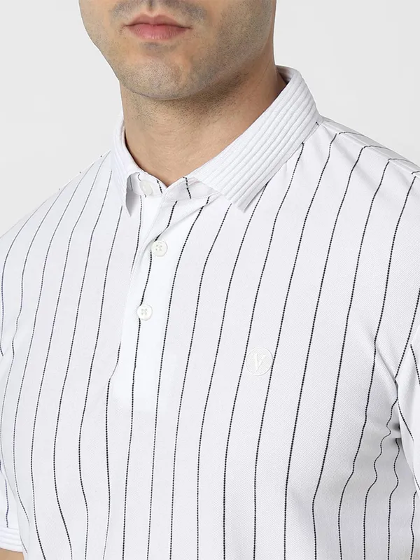 VAN HEUSEN white stripe polo t-shirt