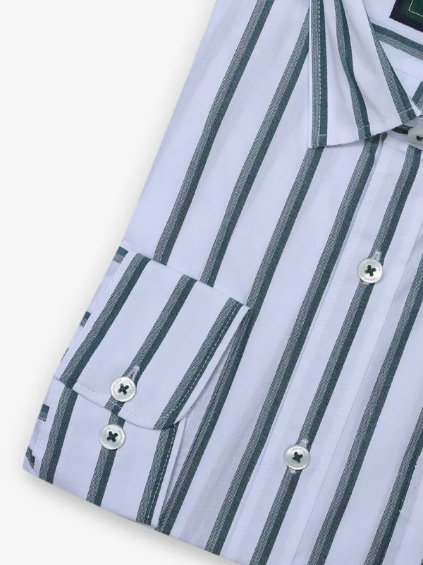VAN HUESEN cool stripe forest green and white cotton formal shirt