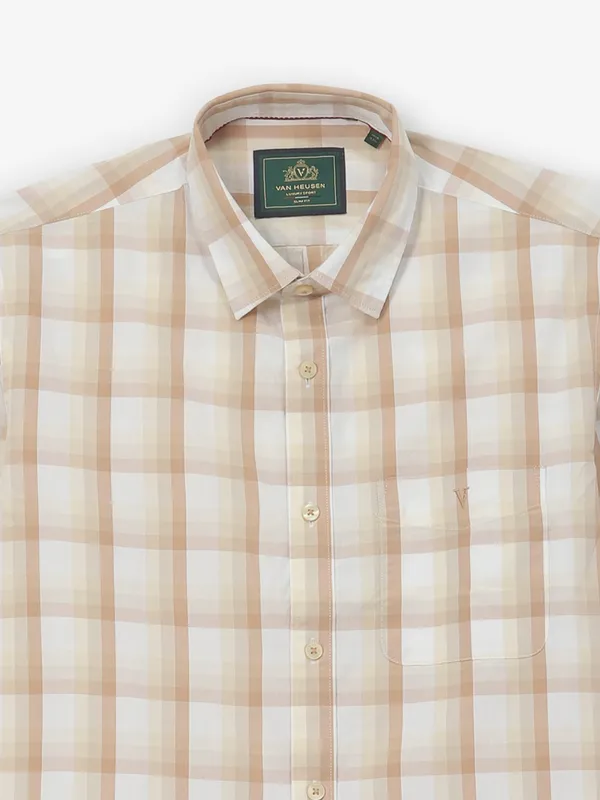 VAN HUESEN cream plain casual shirt in cotton