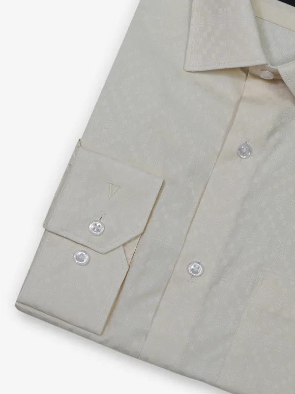 VAN HUESEN cream printed cotton formal wear shirt