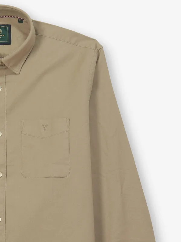 VAN HUESEN plain khakhi casual shirt with full sleeves