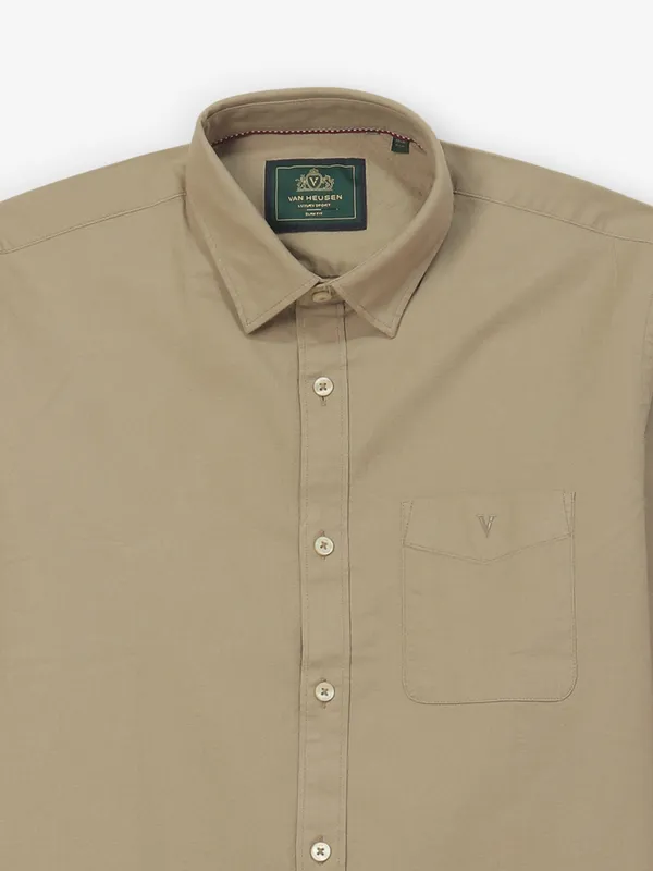 VAN HUESEN plain khakhi casual shirt with full sleeves