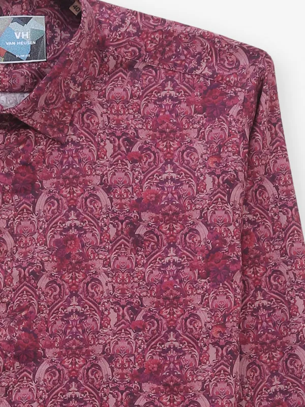 VAN HUESEN printed maroon cotton shirt