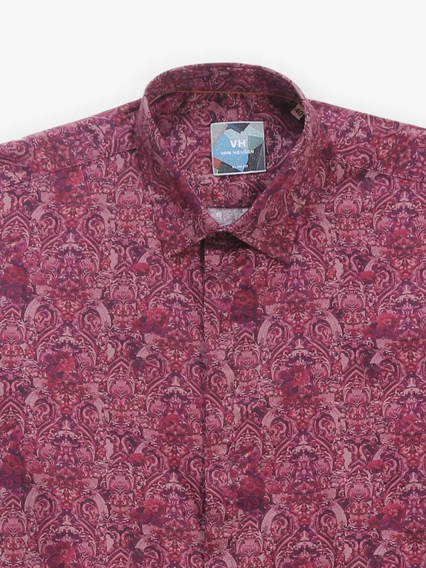 VAN HUESEN printed maroon cotton shirt