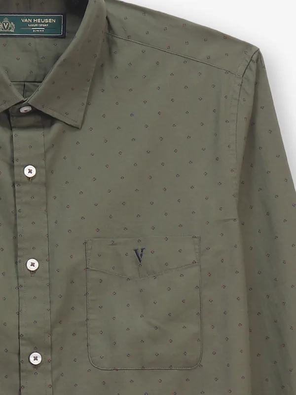 VAN HUESEN printed olive cotton casual shirt