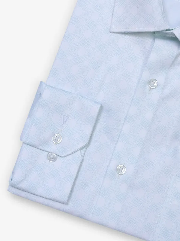 VAN HUESEN sky blue and white printed cotton formal shirt