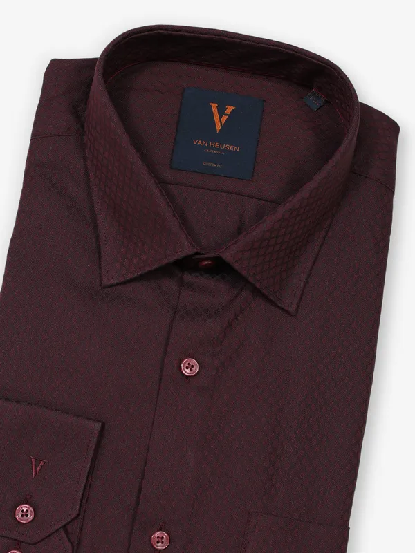 VAN HUESEN stylish textured maroon formal shirt