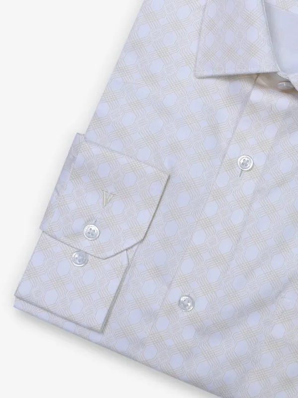 VAN HUESEN white and cream printed cotton formal shirt