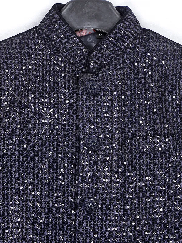 Velvet wedding wear navy indowestern