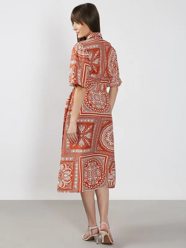 VERO MODA printed dark orange dress in cotton