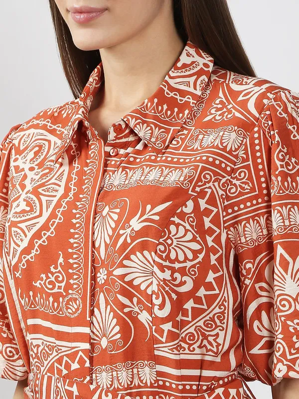 VERO MODA printed dark orange dress in cotton