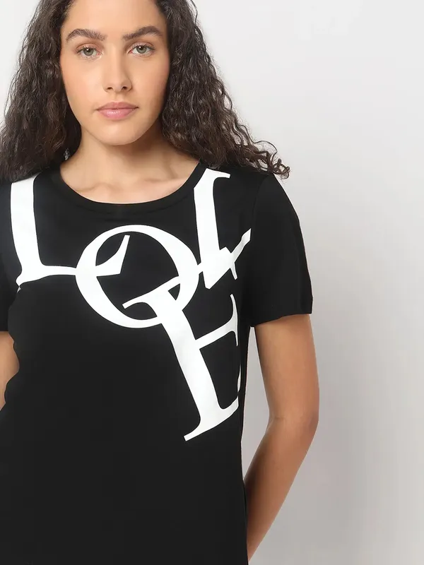 VERO MODA black printed cotton t-shirt