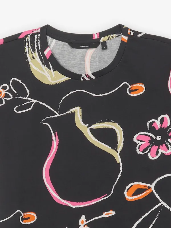 VERO MODA black printed cotton t-shirt for women