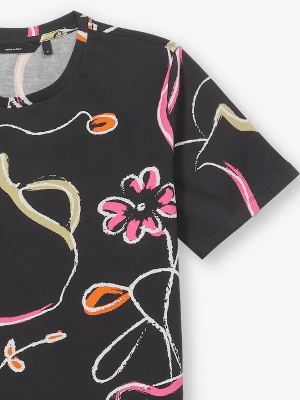 VERO MODA black printed cotton t-shirt for women