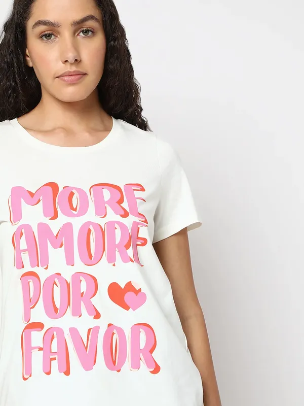 VERO MODA cotton white t-shirt in printed