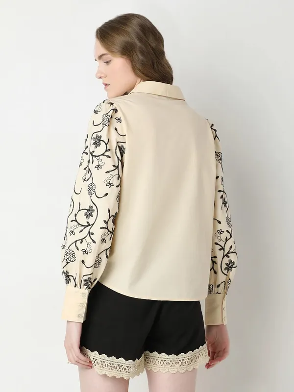 VERO MODA khaki cotton embroidery shirt